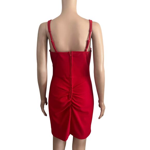 ROW A Red Bodycon Mini Dress Womens Large Gold Buckle Cocktail PArty - Picture 5 of 16